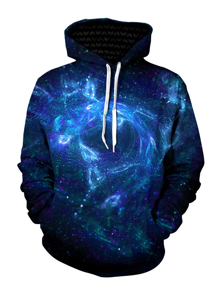 Trippy Blue Swirl Pullover Hoodie Front View
