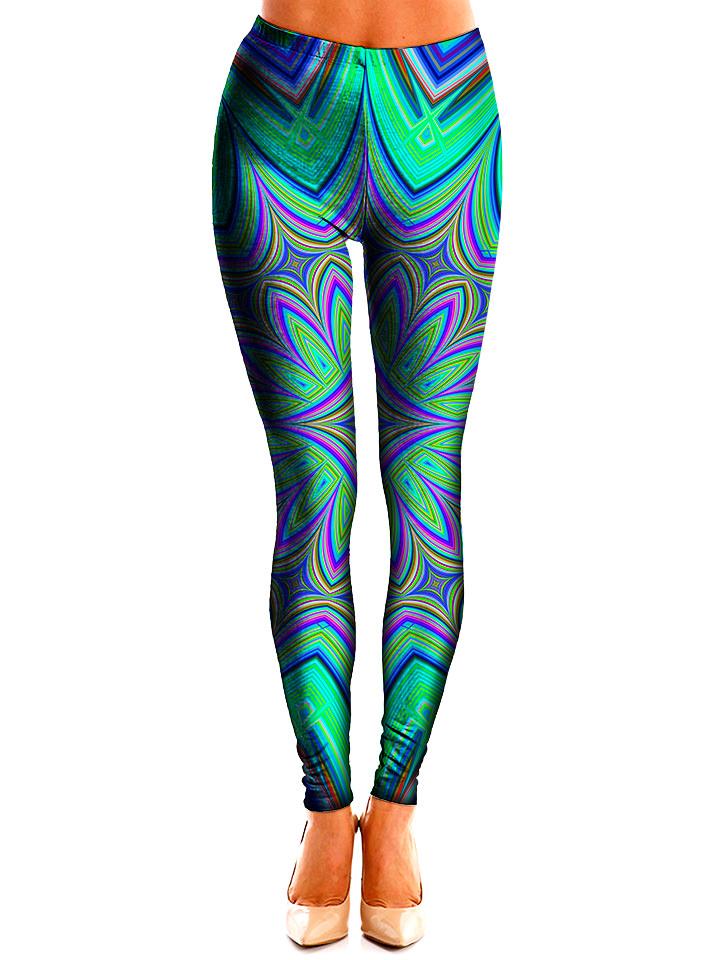 Trippy Teal Leggings Front View