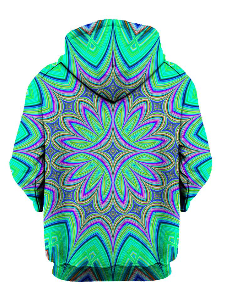 Green And Purple Psychedelic Flower Pullover Hoodie Back View