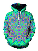 Trippy Green And Purple Flower Pullover Hoodie Front View