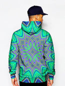 Model In Green And Purple Flower Pullover Hoodie Back View