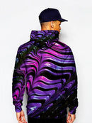 Model In Psychedelic Pink And Purple Pullover Hoodie Back View