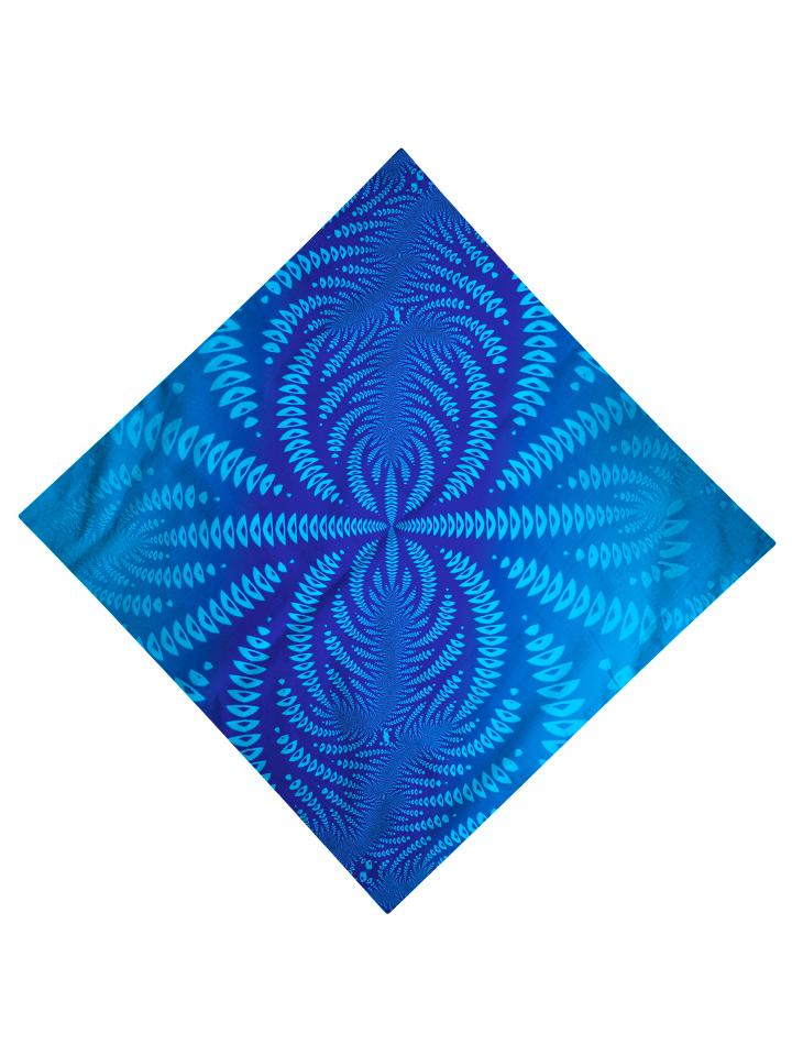 Trippy Gratefully Dyed Apparel blue sound wave mandala bandana flat view.