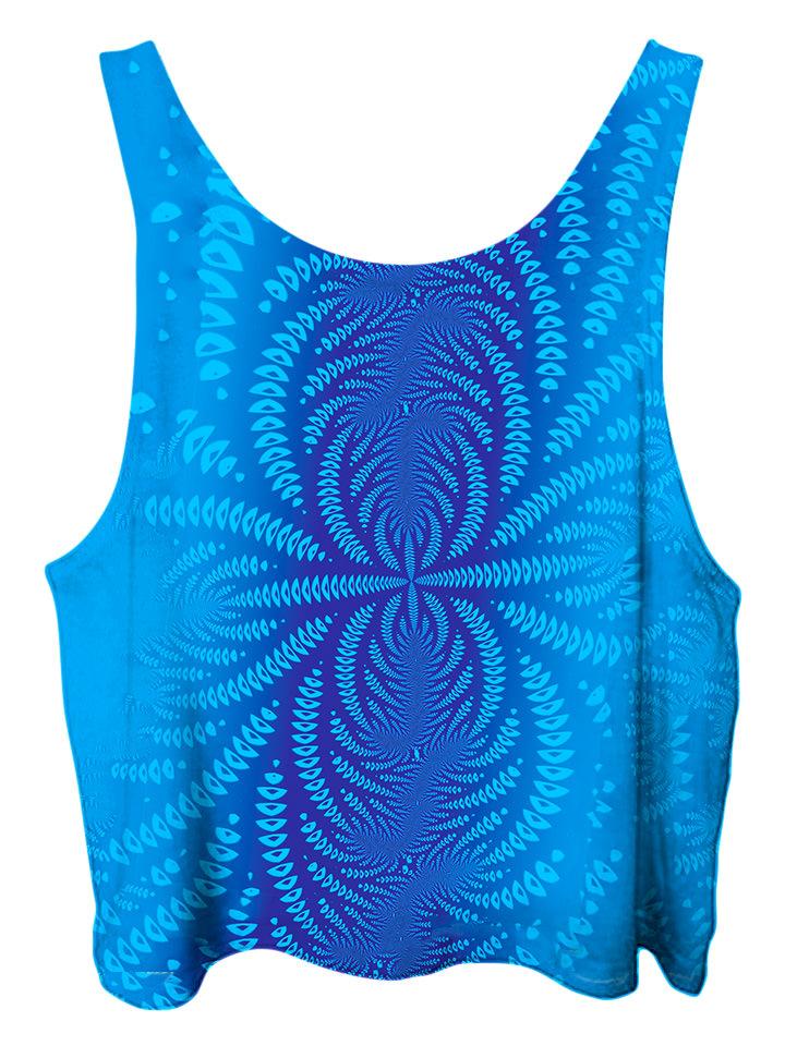 All over print psychedelic sacred geometry cropped top by Gratefully Dyed Apparel back view.