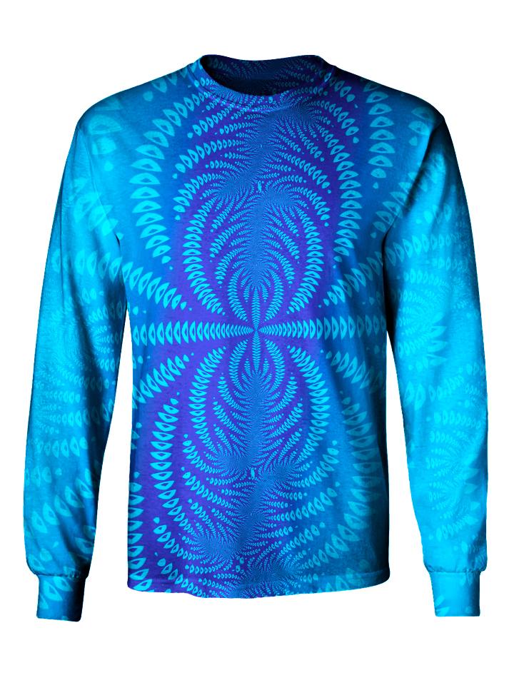 Gratefully Dyed Apparel blue sound wave mandala unisex long sleeve front view.