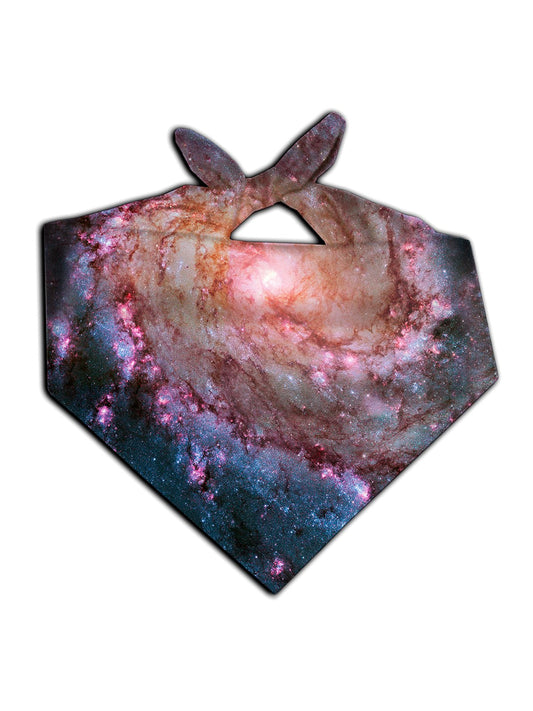 All over print pink spiral galaxy bandana by GratefullyDyed Apparel tied neck scarf view.