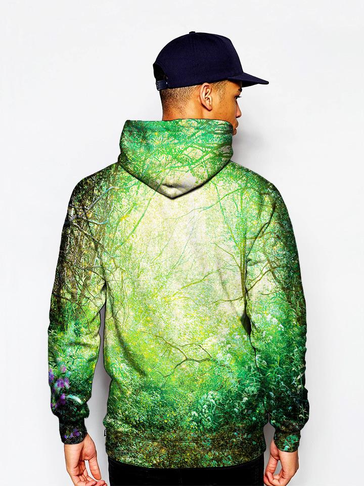 Model In Hippie Green Outdoors Pullover Hoodie Back View