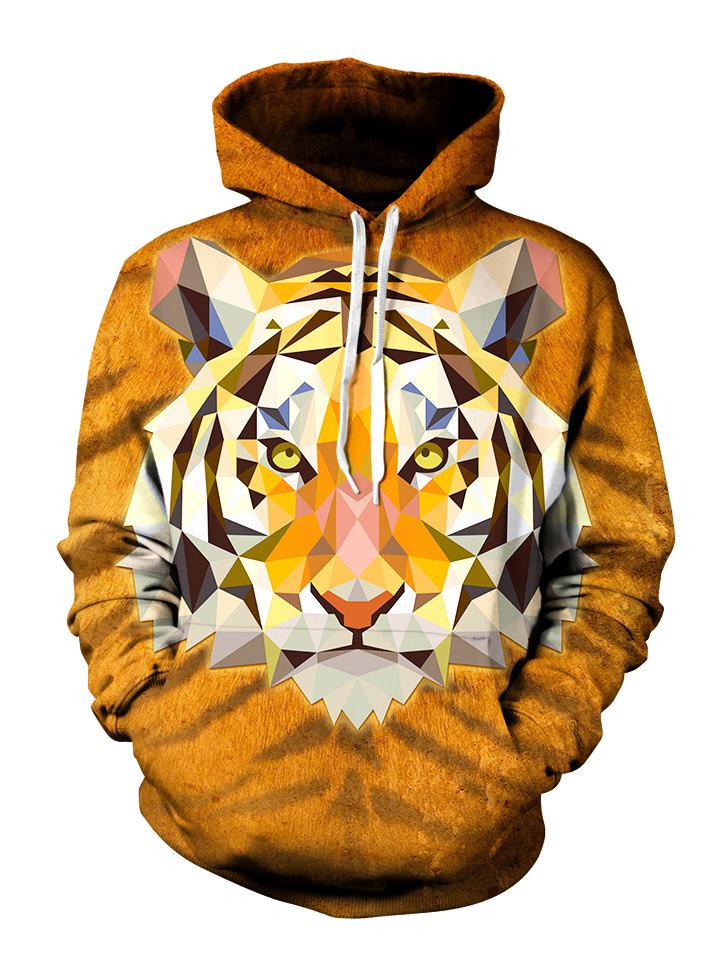 Psychedelic Tiger Face Pullover Hoodie Front View