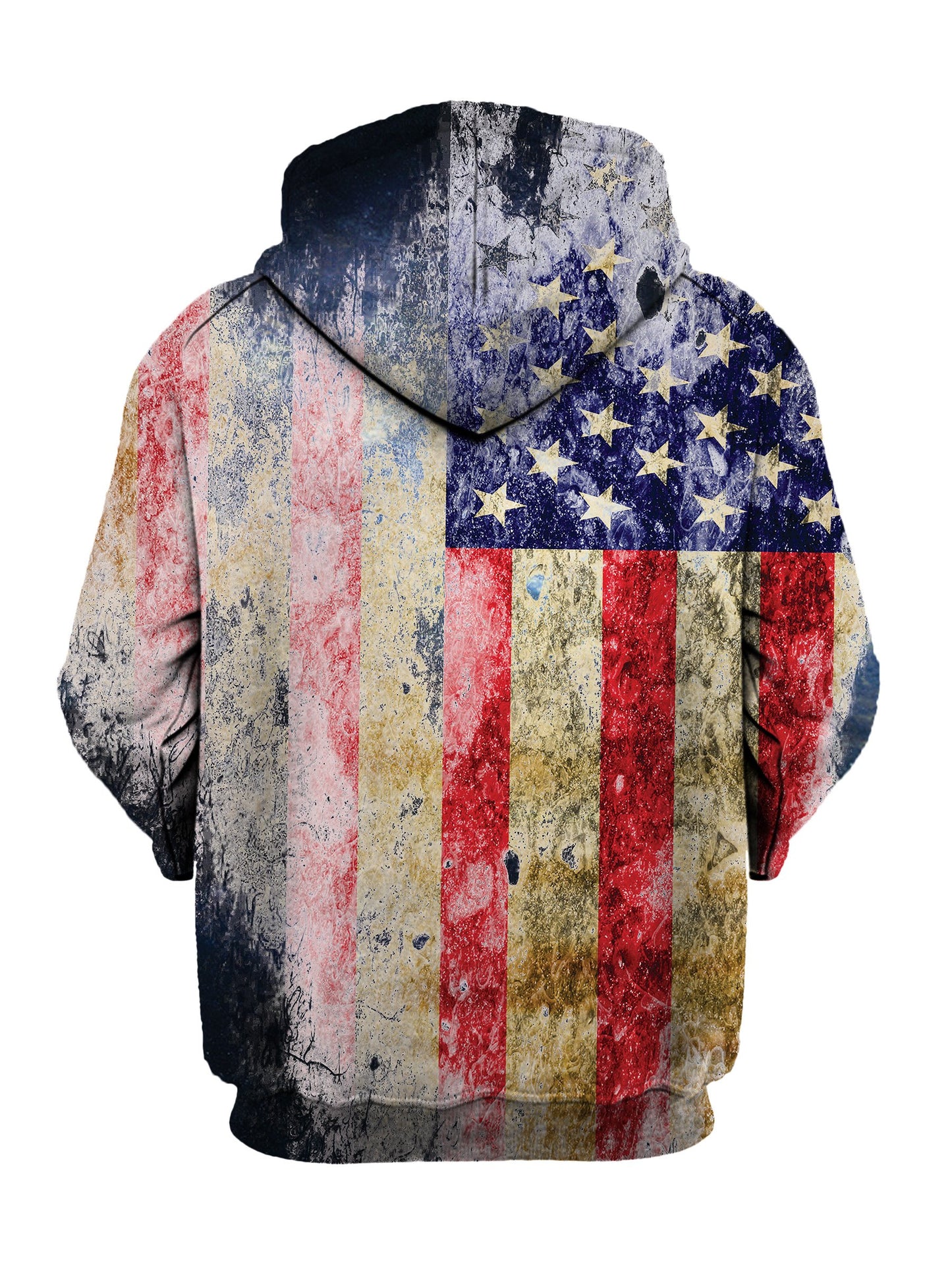 Tattered American Flag Pullover Hoodie Back View