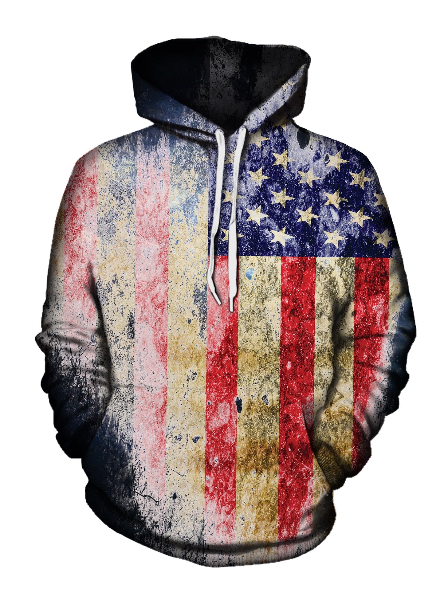 Tattered American Flag Pullover Hoodie Front View