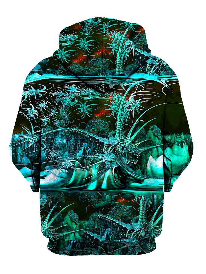 Psychedelic Tropical Green Pullover Hoodie Back View