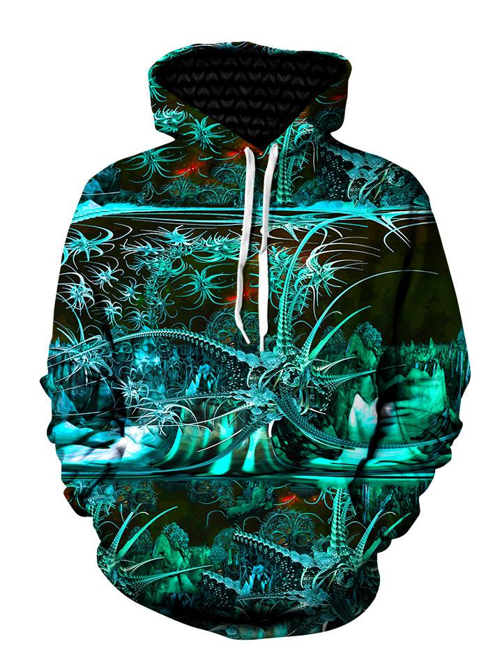 Psychedelic Tropical Green Pullover Hoodie Front View