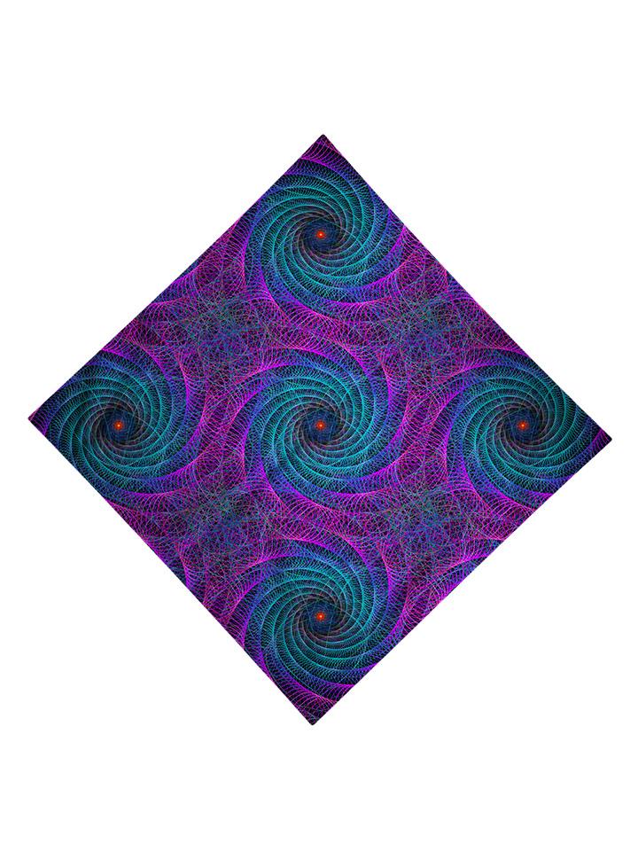 Trippy Gratefully Dyed Apparel purple, blue & green geometric fractal bandana flat view.