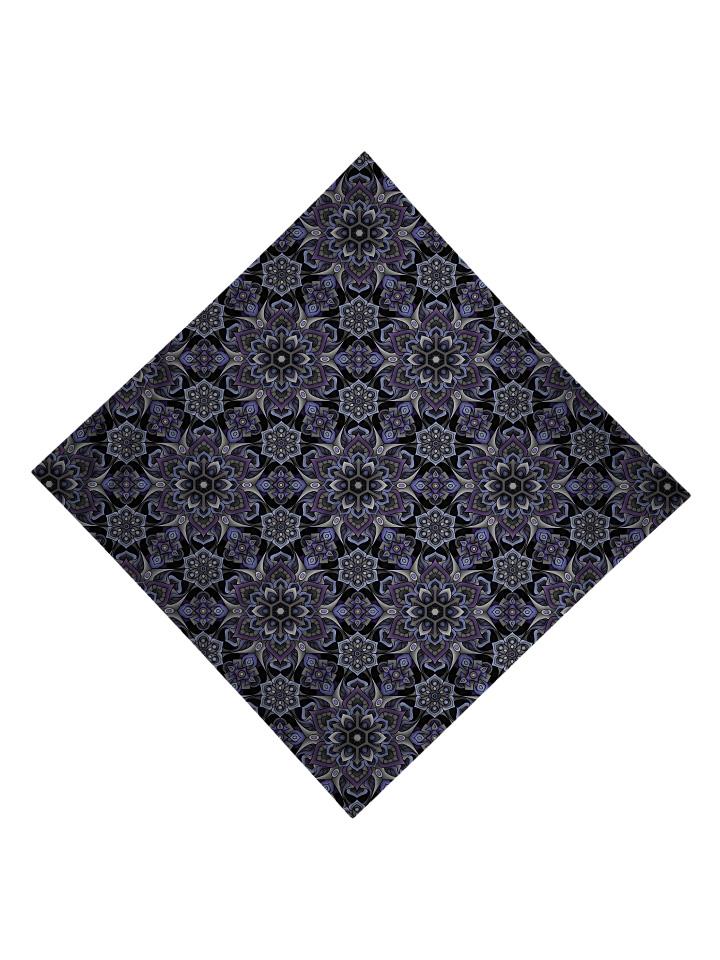 Trippy Gratefully Dyed Apparel black & gray sacred geometry bandana flat view.