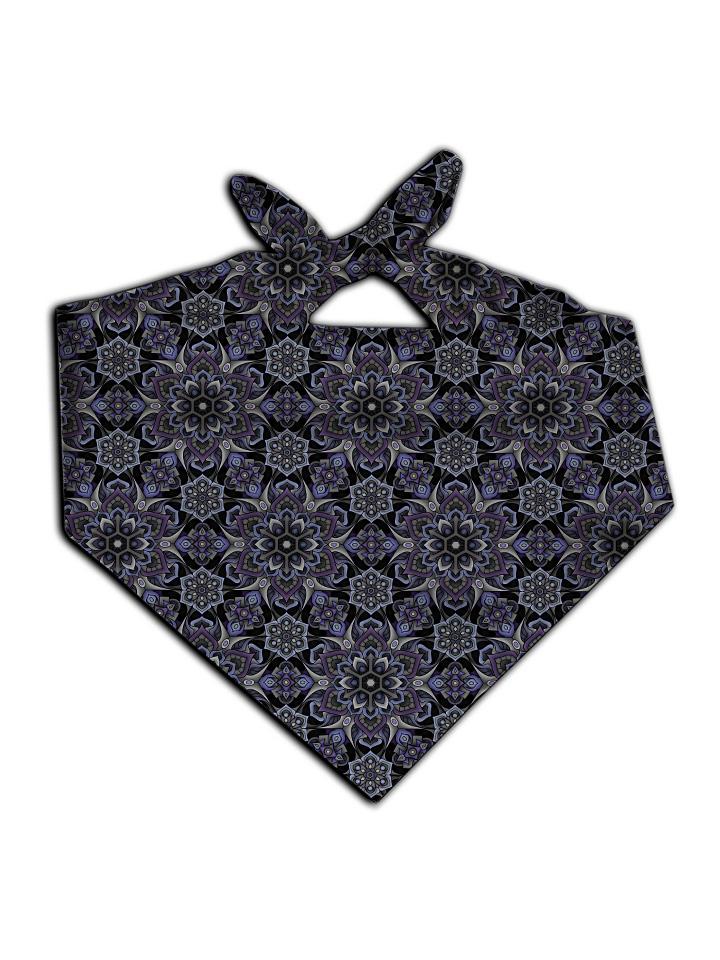 All over print black & gray sacred geometry bandana by GratefullyDyed Apparel tied neck scarf view.