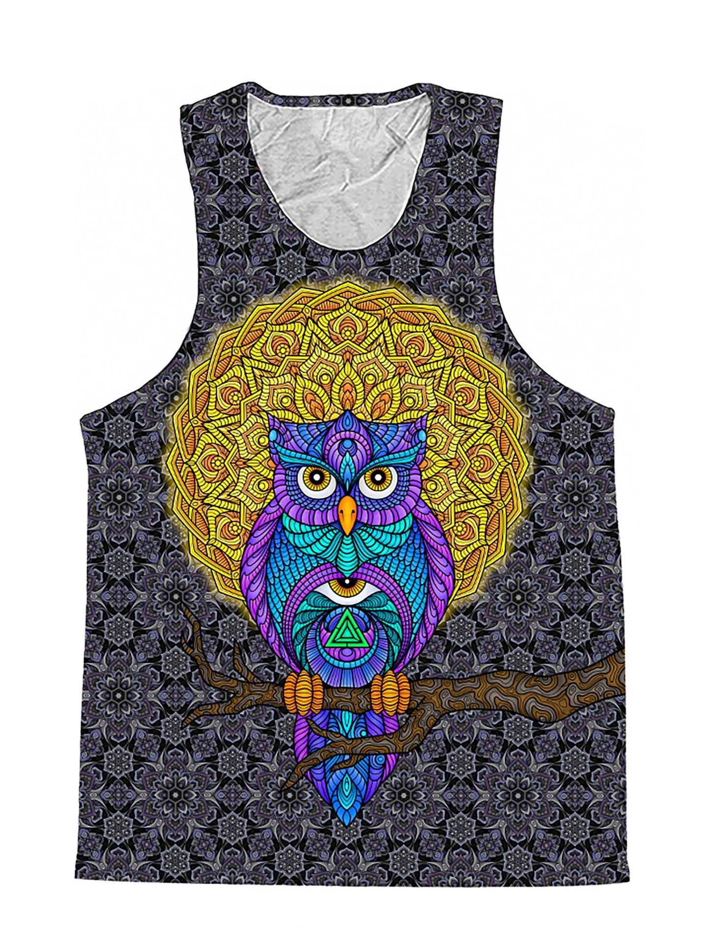 Watch Over Me Sacred Geometry Owl Premium Tank Top - Boogie Threads