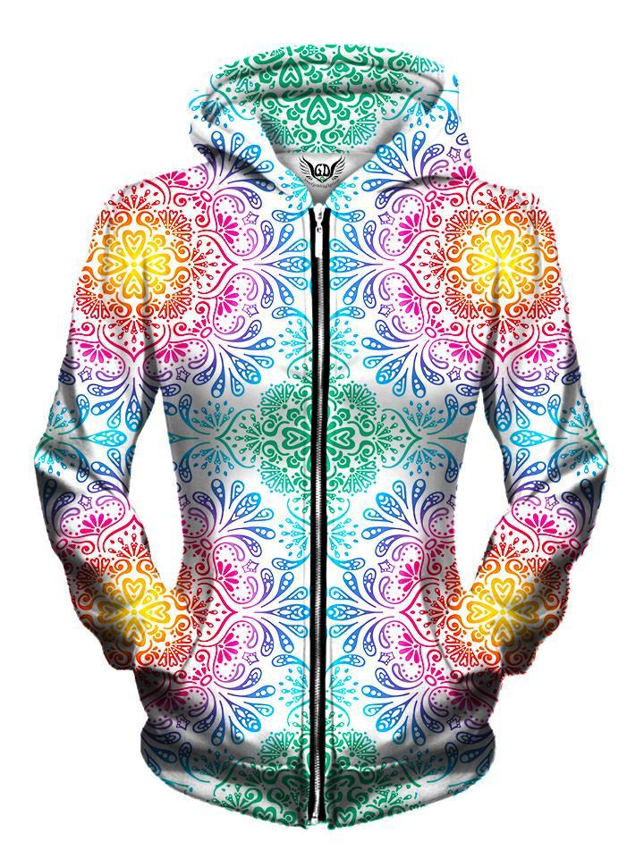 Womens Pastel Flower Design Zip Up Sweater