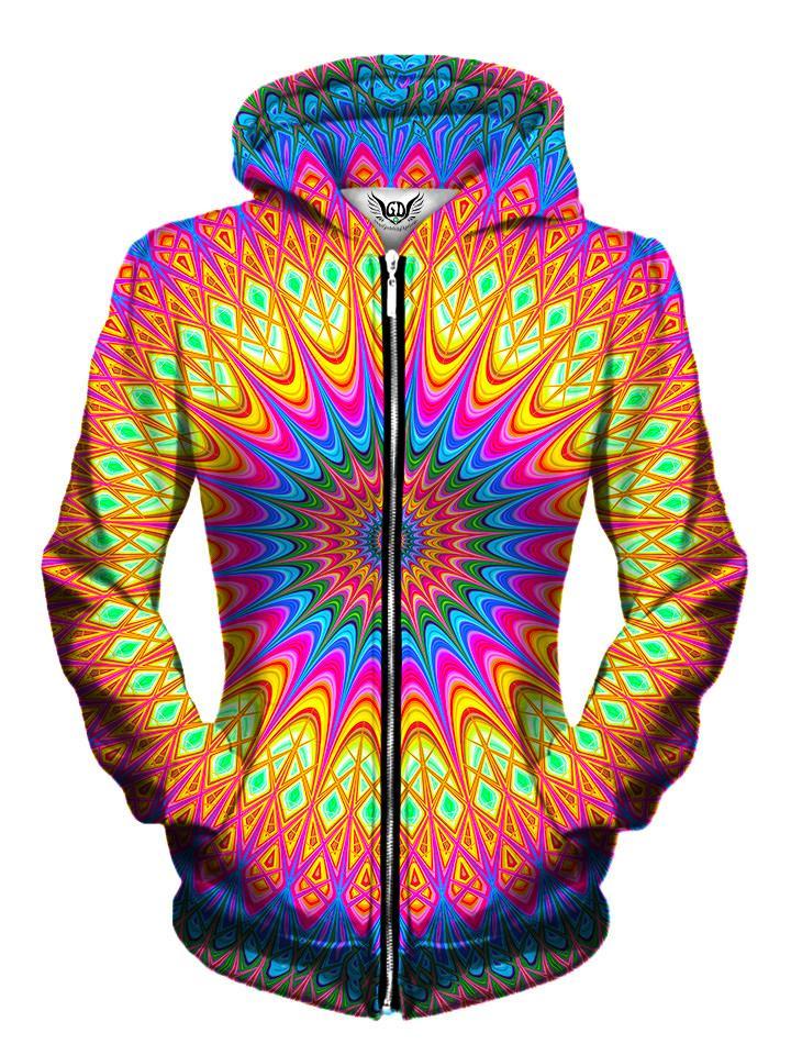 Trippy Hippie Bright Womens Zip Up Hoodie