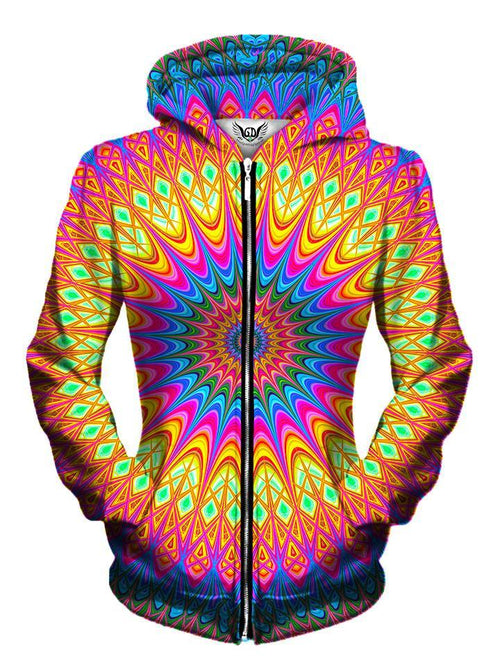 Trippy Hippie Bright Womens Zip Up Hoodie